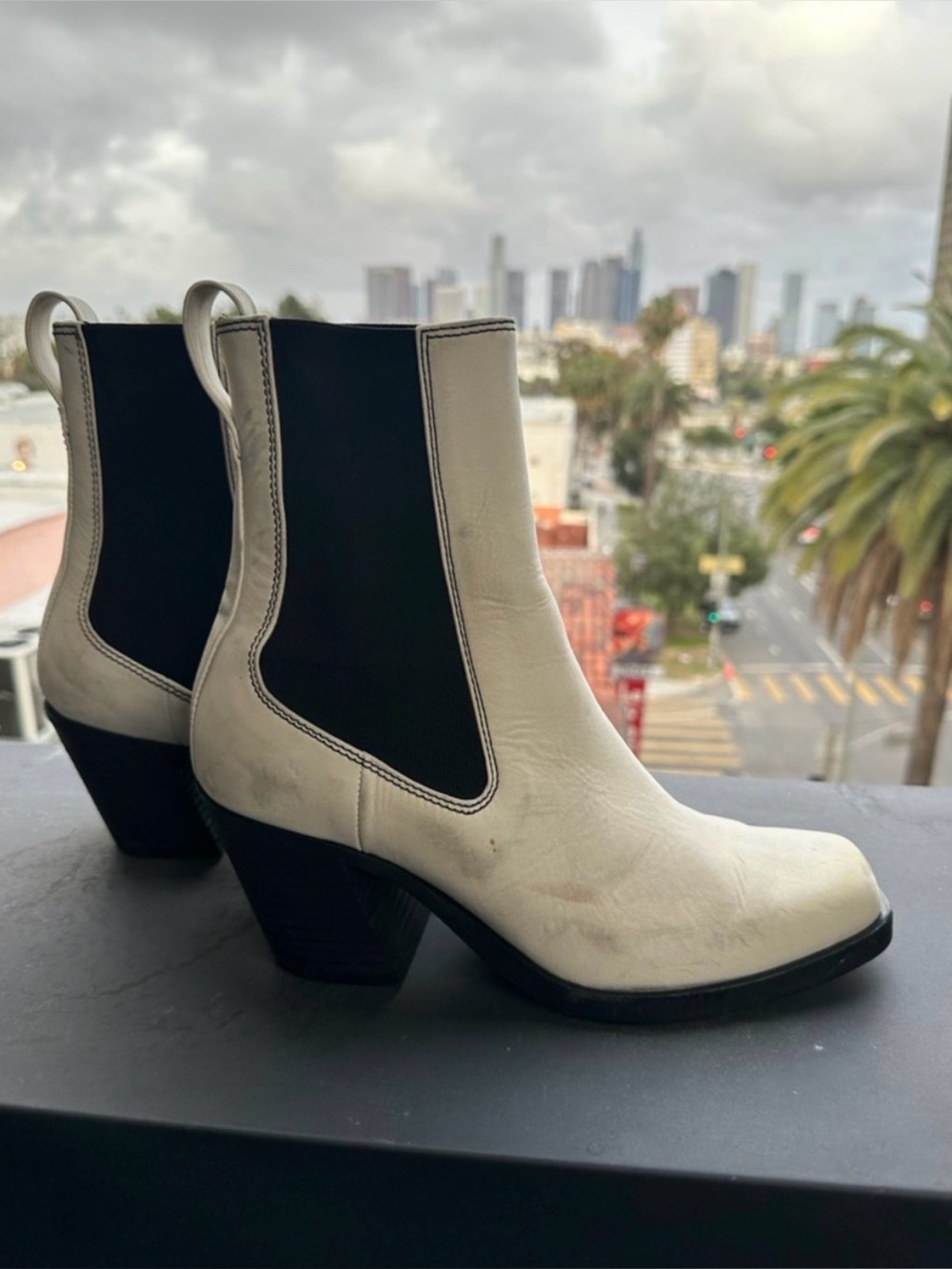 Rag & Bone Joni Chelsea Boot White Leather Square Toe Block Heel EU 38.5 / US 8